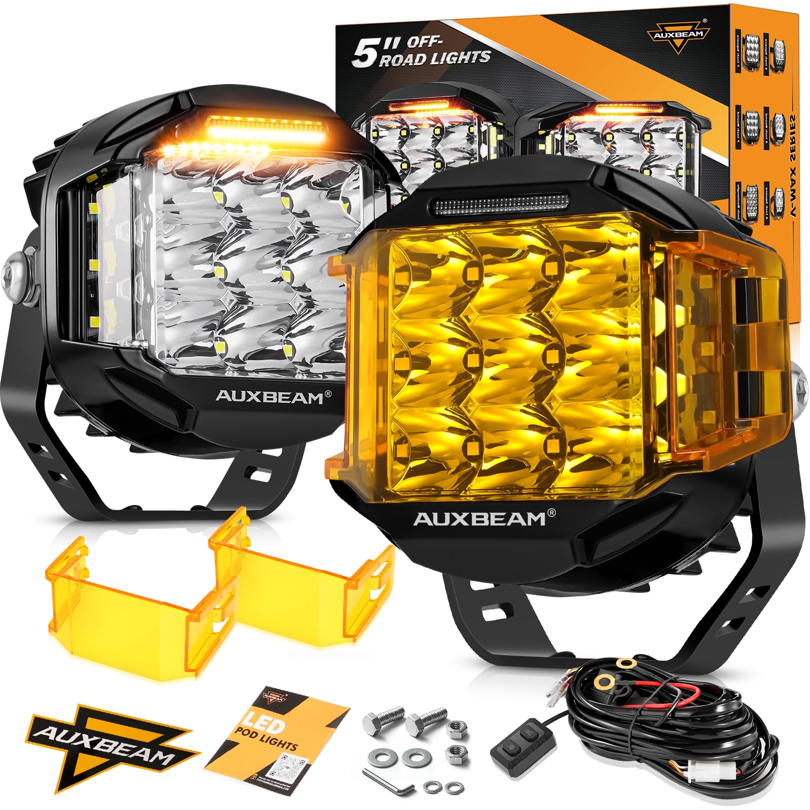 Auxbeam V-MAX Series 5 in LED Pods, 168W Offroad Side Shooter